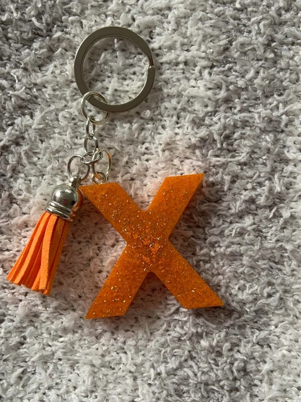 Personalized Glitter 'X' Initial Keychain with Tassel